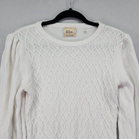 Elie Tahari Textured Pullover Sweater Size Large White Puff Extra Long Sleeve - Picture 3 of 9